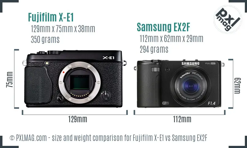 Fujifilm X-E1 vs Samsung EX2F size comparison