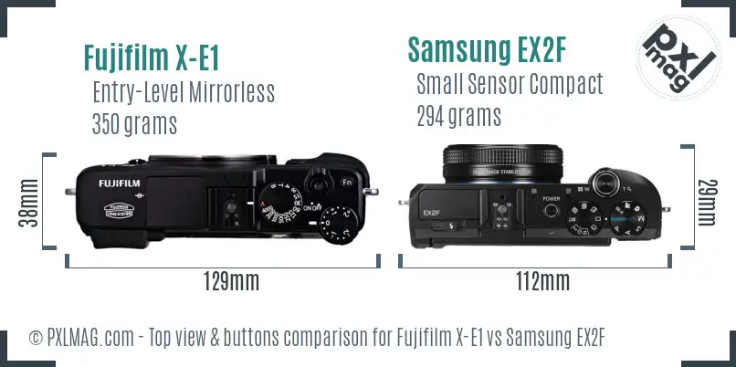 Fujifilm X-E1 vs Samsung EX2F top view buttons comparison