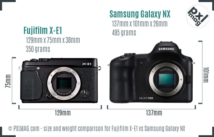 Fujifilm X-E1 vs Samsung Galaxy NX size comparison