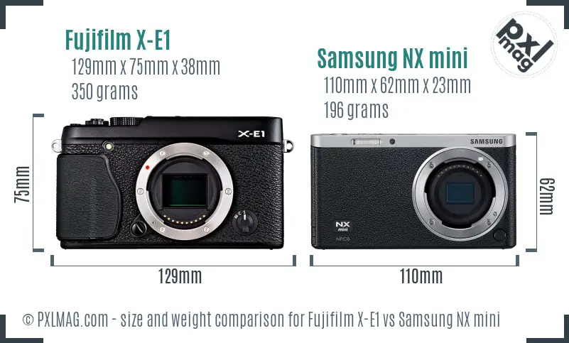 Fujifilm X-E1 vs Samsung NX mini size comparison