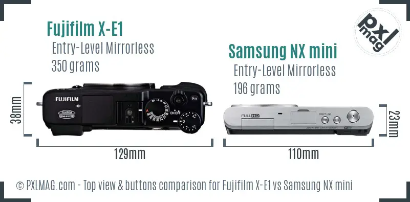 Fujifilm X-E1 vs Samsung NX mini top view buttons comparison