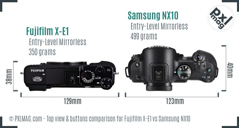 Fujifilm X-E1 vs Samsung NX10 top view buttons comparison