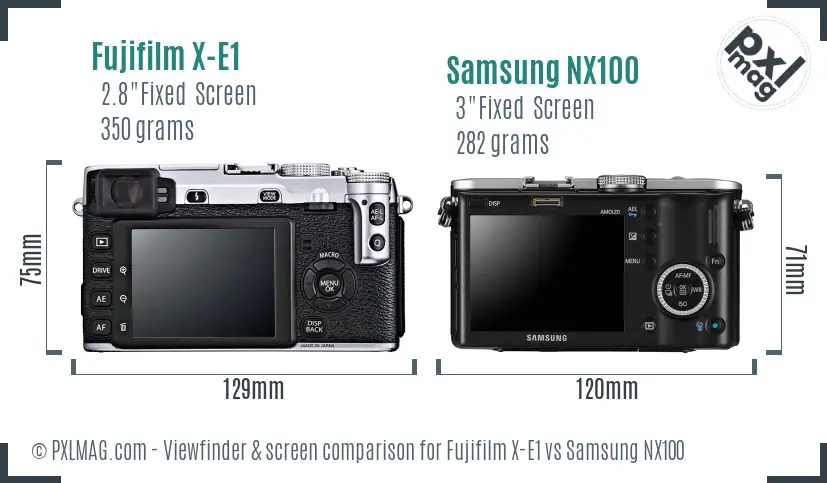 Fujifilm X-E1 vs Samsung NX100 Screen and Viewfinder comparison