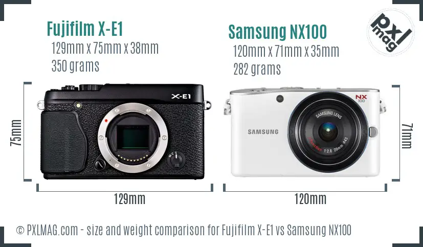 Fujifilm X-E1 vs Samsung NX100 size comparison