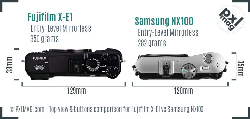 Fujifilm X-E1 vs Samsung NX100 top view buttons comparison