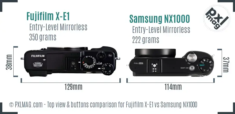 Fujifilm X-E1 vs Samsung NX1000 top view buttons comparison