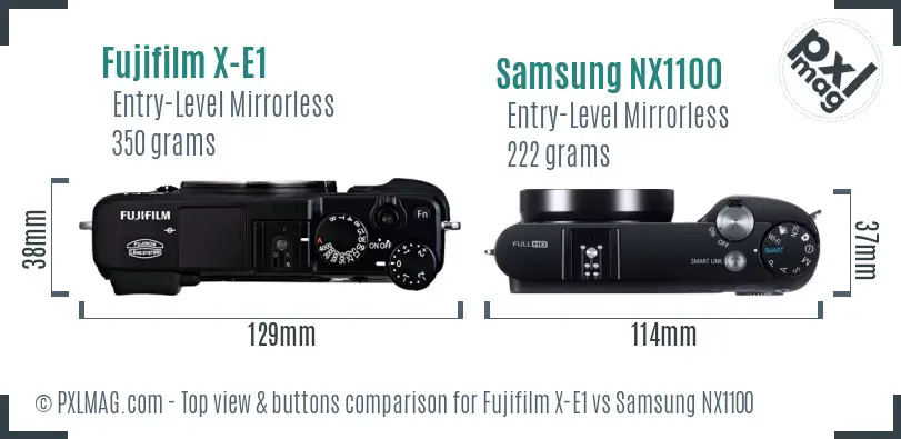 Fujifilm X-E1 vs Samsung NX1100 top view buttons comparison