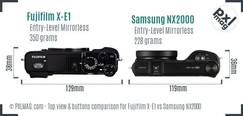 Fujifilm X-E1 vs Samsung NX2000 top view buttons comparison