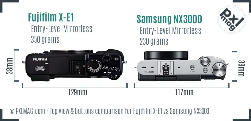 Fujifilm X-E1 vs Samsung NX3000 top view buttons comparison Fujifilm X-E1 vs Samsung NX3000 top view buttons comparison