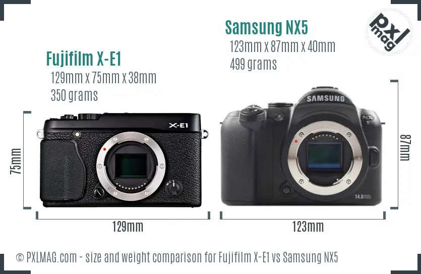 Fujifilm X-E1 vs Samsung NX5 size comparison