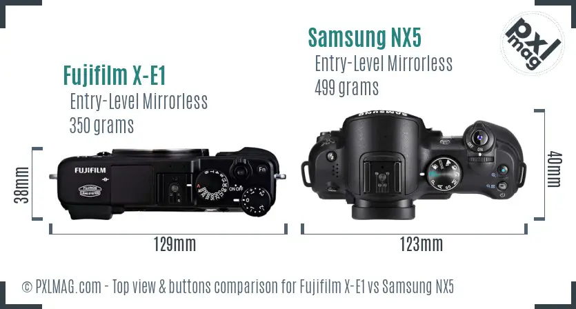 Fujifilm X-E1 vs Samsung NX5 top view buttons comparison