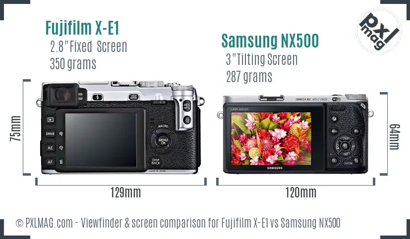 Fujifilm X-E1 vs Samsung NX500 Screen and Viewfinder comparison