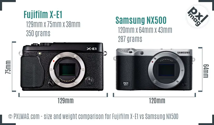 Fujifilm X-E1 vs Samsung NX500 size comparison