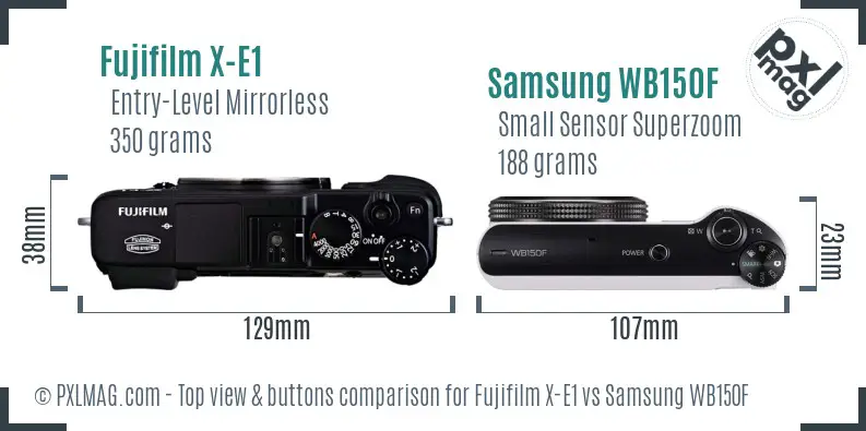 Fujifilm X-E1 vs Samsung WB150F top view buttons comparison