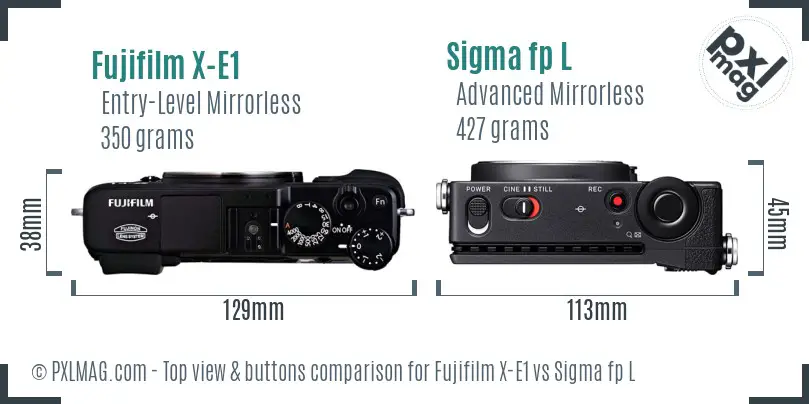 Fujifilm X-E1 vs Sigma fp L top view buttons comparison