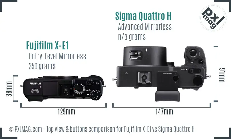 Fujifilm X-E1 vs Sigma Quattro H top view buttons comparison