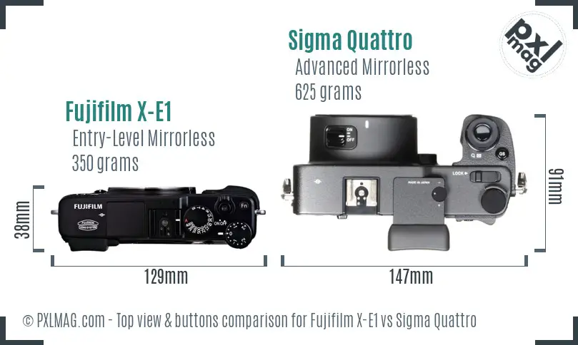 Fujifilm X-E1 vs Sigma Quattro top view buttons comparison