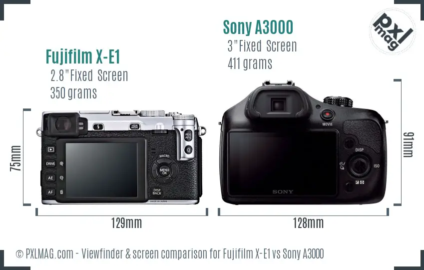 Fujifilm X-E1 vs Sony A3000 Screen and Viewfinder comparison