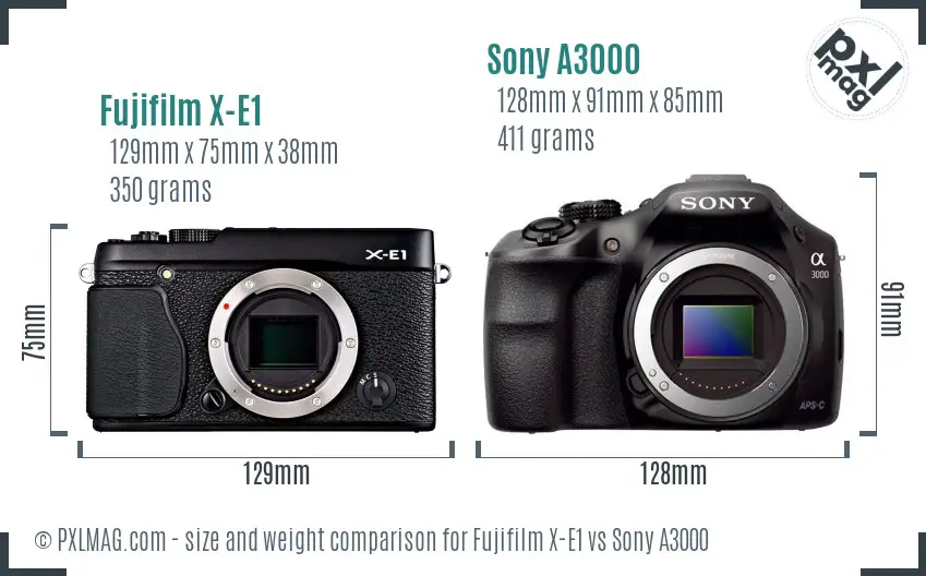 Fujifilm X-E1 vs Sony A3000 size comparison