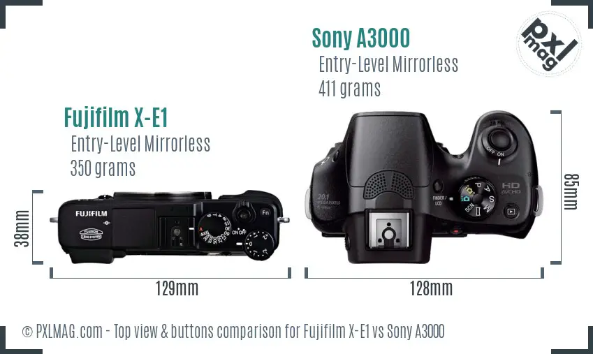 Fujifilm X-E1 vs Sony A3000 top view buttons comparison