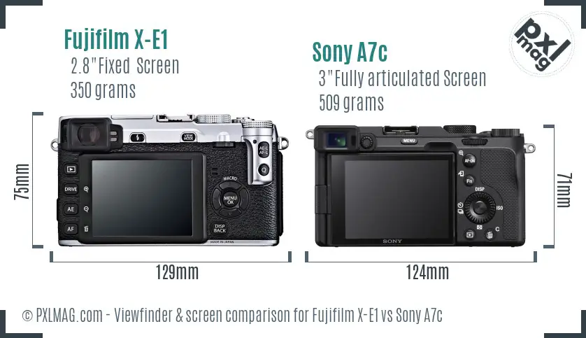 Fujifilm X-E1 vs Sony A7c Screen and Viewfinder comparison