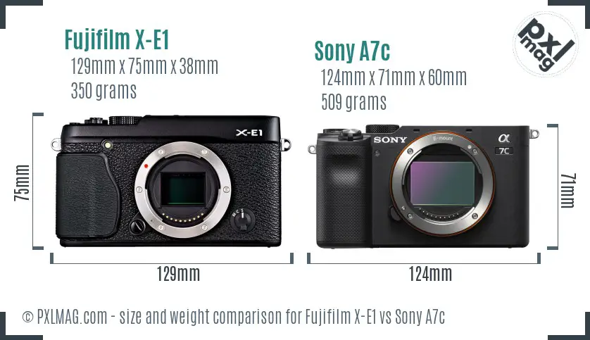 Fujifilm X-E1 vs Sony A7c size comparison