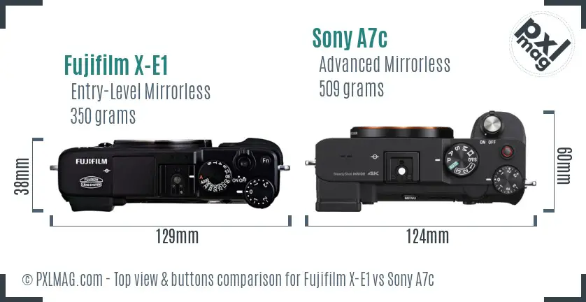 Fujifilm X-E1 vs Sony A7c top view buttons comparison