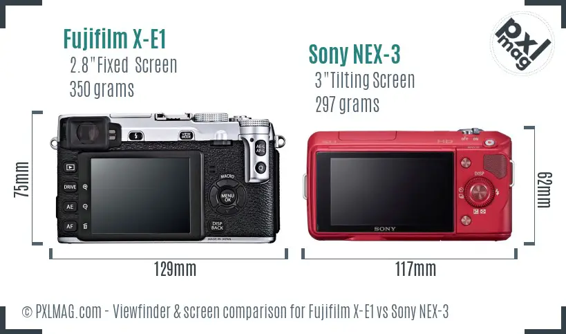 Fujifilm X-E1 vs Sony NEX-3 Screen and Viewfinder comparison