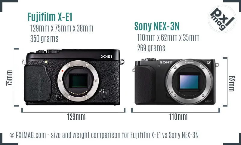 Fujifilm X-E1 vs Sony NEX-3N size comparison