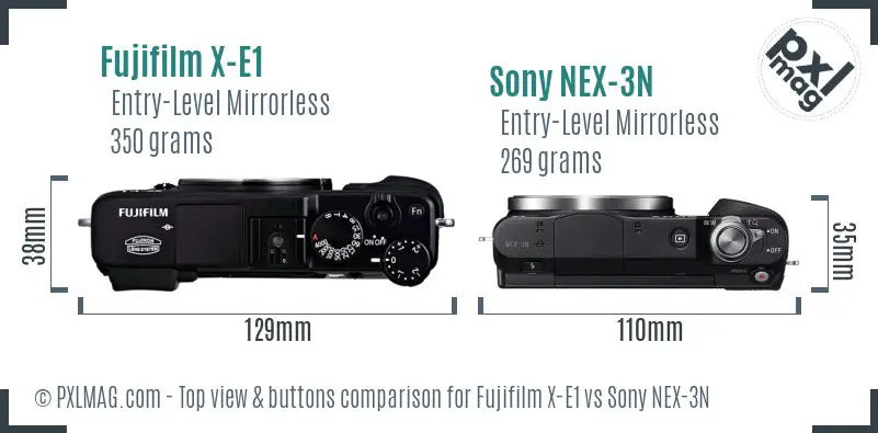 Fujifilm X-E1 vs Sony NEX-3N top view buttons comparison