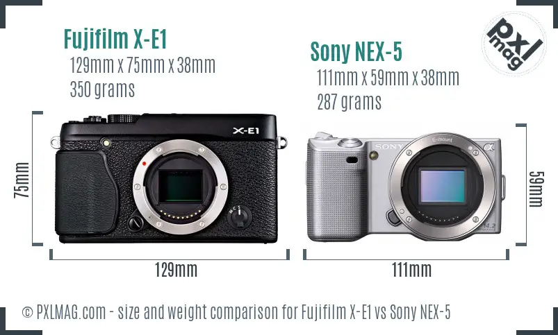 Fujifilm X-E1 vs Sony NEX-5 size comparison Fujifilm X-E1 vs Sony NEX-5 size comparison
