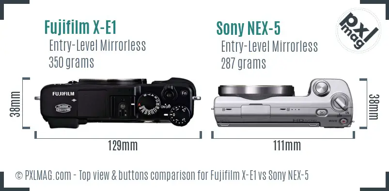 Fujifilm X-E1 vs Sony NEX-5 top view buttons comparison Fujifilm X-E1 vs Sony NEX-5 top view buttons comparison