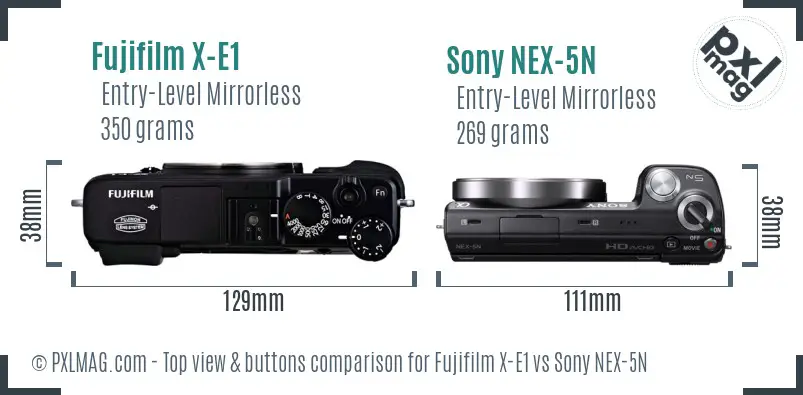 Fujifilm X-E1 vs Sony NEX-5N top view buttons comparison