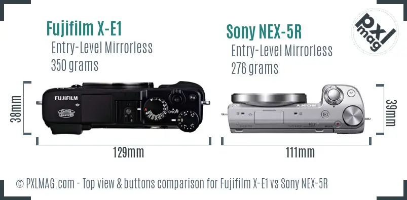 Fujifilm X-E1 vs Sony NEX-5R top view buttons comparison