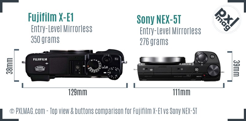 Fujifilm X-E1 vs Sony NEX-5T top view buttons comparison