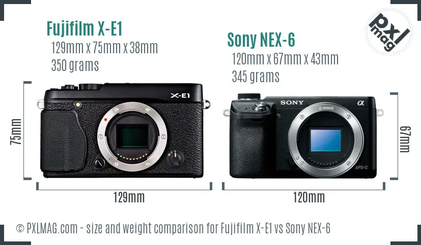 Fujifilm X-E1 vs Sony NEX-6 size comparison