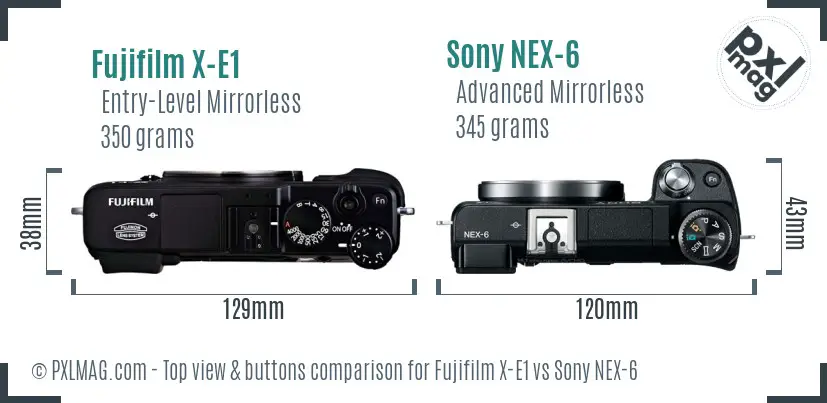 Fujifilm X-E1 vs Sony NEX-6 top view buttons comparison