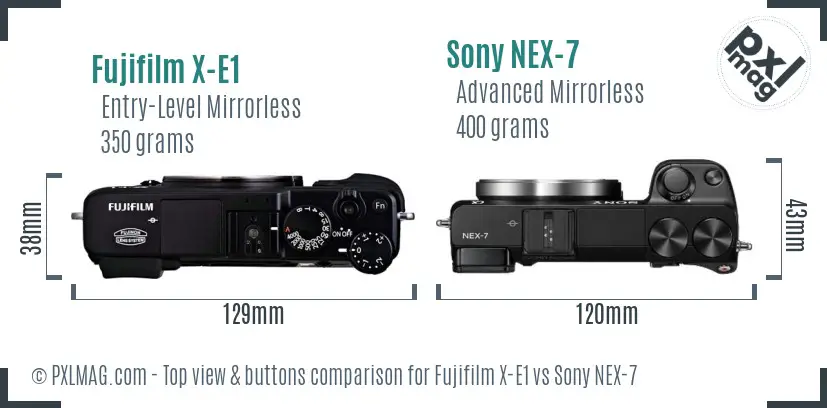 Fujifilm X-E1 vs Sony NEX-7 top view buttons comparison