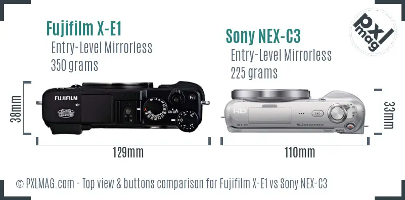 Fujifilm X-E1 vs Sony NEX-C3 top view buttons comparison