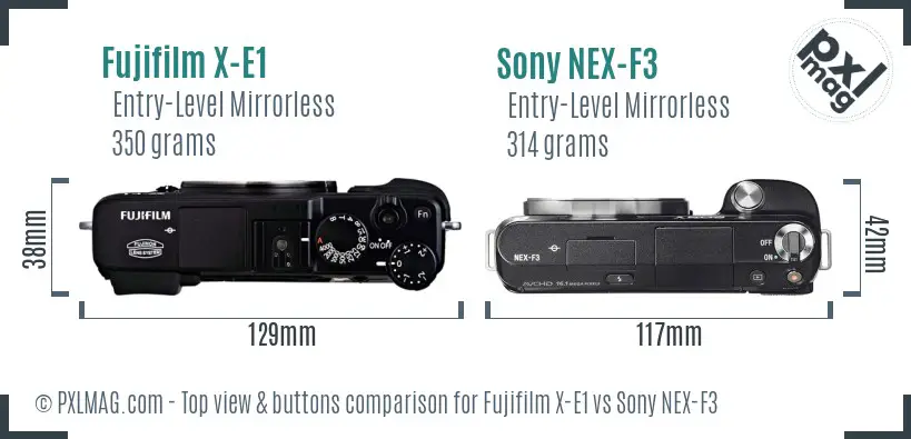 Fujifilm X-E1 vs Sony NEX-F3 top view buttons comparison