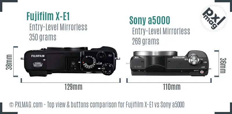 Fujifilm X-E1 vs Sony a5000 top view buttons comparison