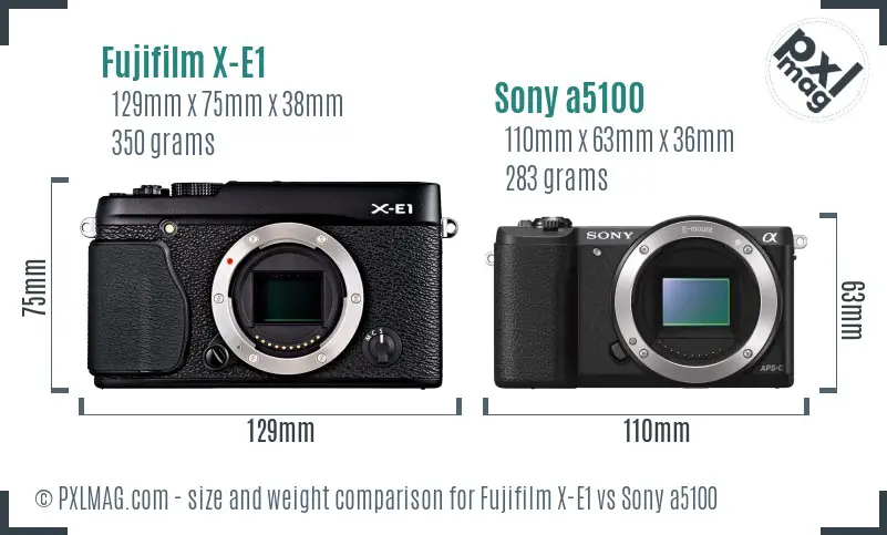 Fujifilm X-E1 vs Sony a5100 size comparison