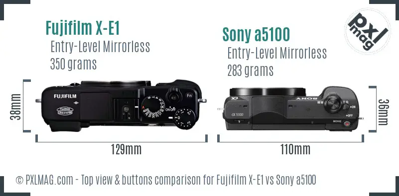 Fujifilm X-E1 vs Sony a5100 top view buttons comparison