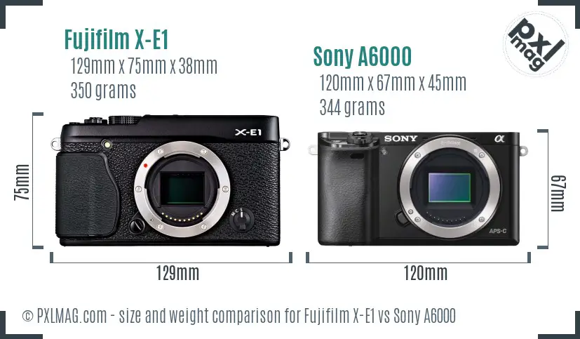 Fujifilm X-E1 vs Sony A6000 size comparison