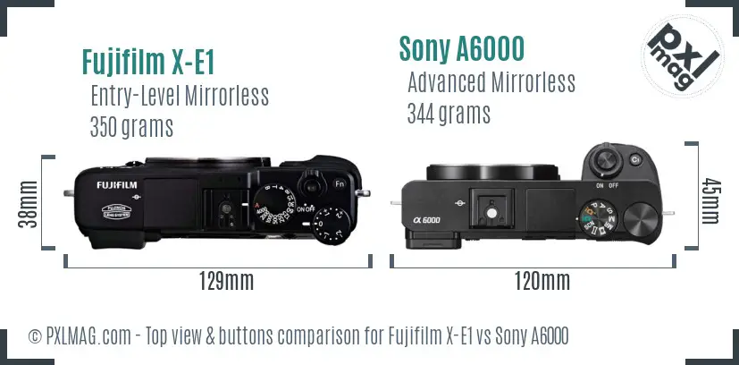 Fujifilm X-E1 vs Sony A6000 top view buttons comparison