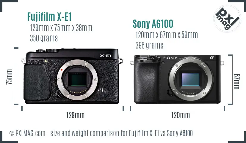 Fujifilm X-E1 vs Sony A6100 size comparison