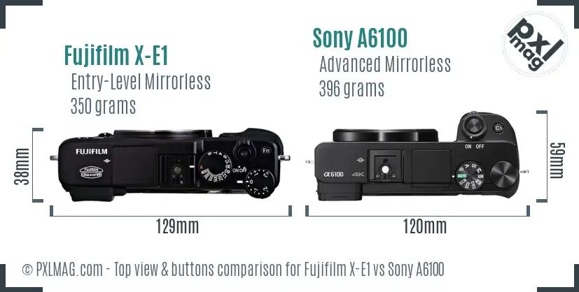 Fujifilm X-E1 vs Sony A6100 top view buttons comparison