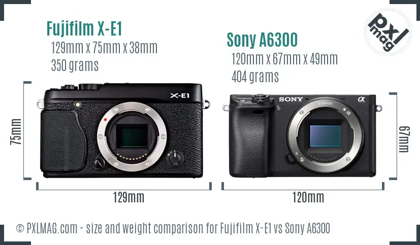 Fujifilm X-E1 vs Sony A6300 size comparison