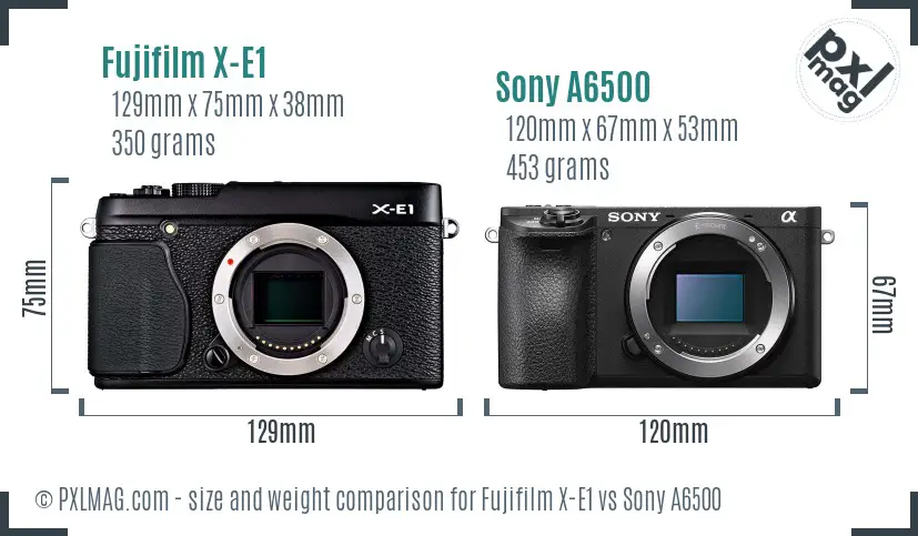 Fujifilm X-E1 vs Sony A6500 size comparison