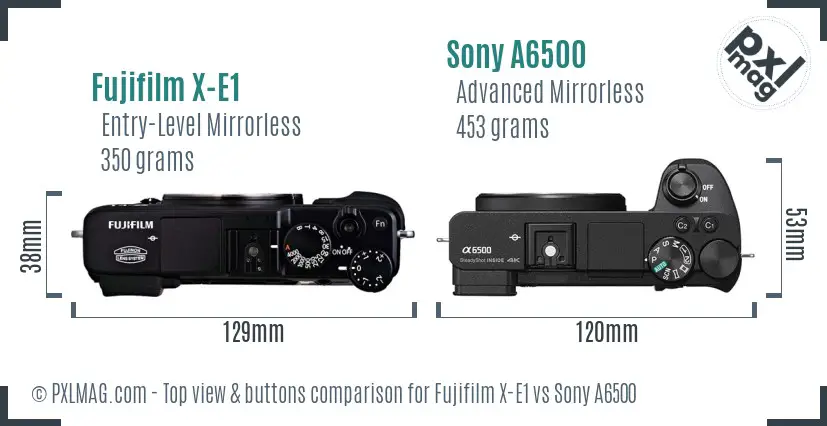 Fujifilm X-E1 vs Sony A6500 top view buttons comparison